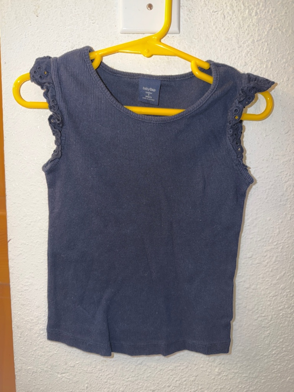 GAP Girls Navy Ribbed Tank with Eyelet Cap Sleeves